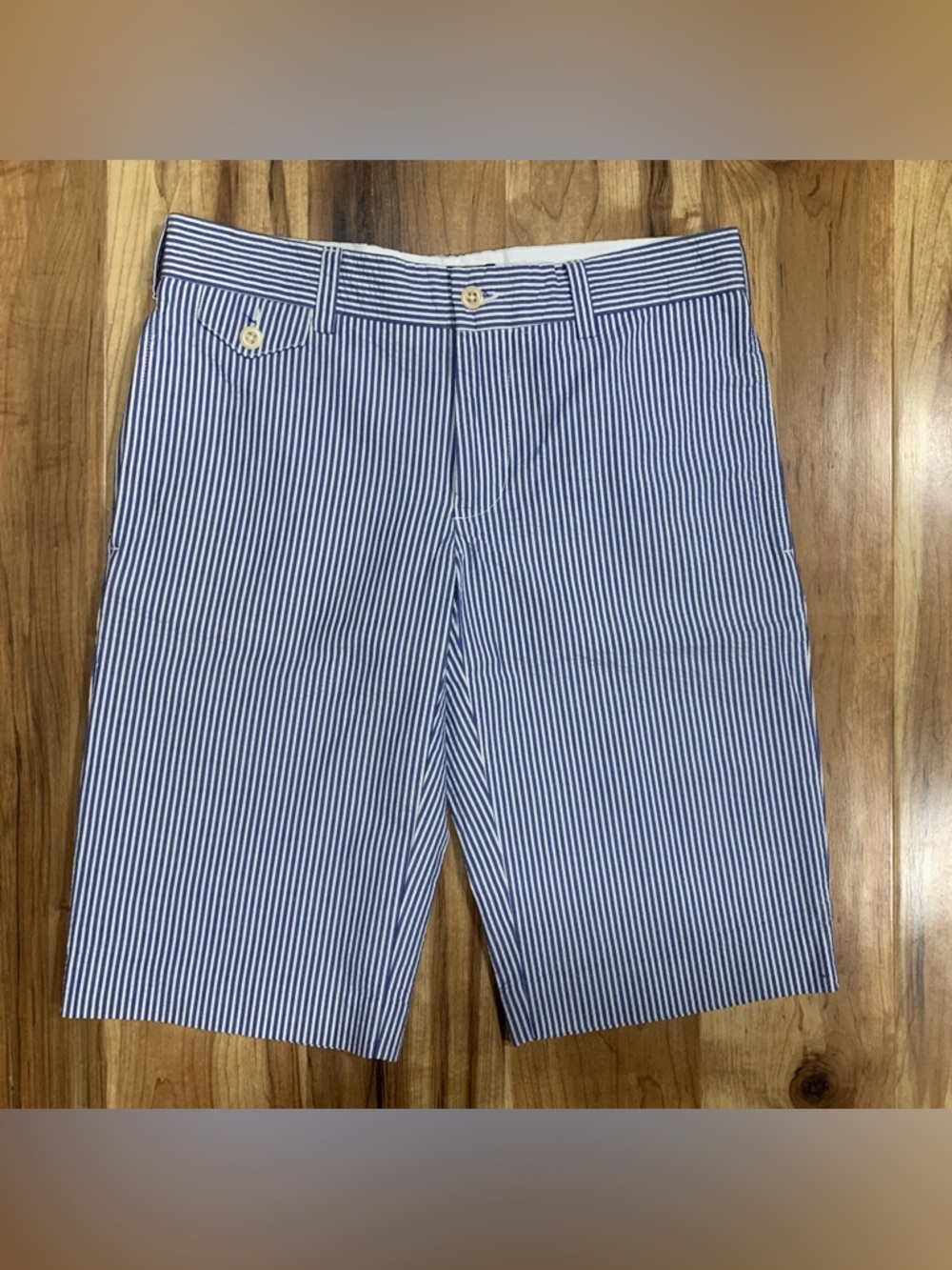 Ralph Lauren Sport Shorts Womens 2 Blue White Stripe Seersucker Bermuda Preppy